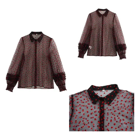 Zara Shirt - Burgundy Print Sheer