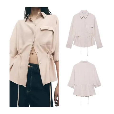 Zara Shirt - Beige Drawstring Jacket