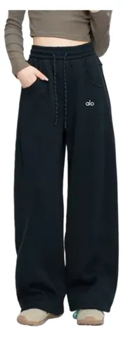 Alo Pants - Navy Wide-Leg, Fleece-Lined