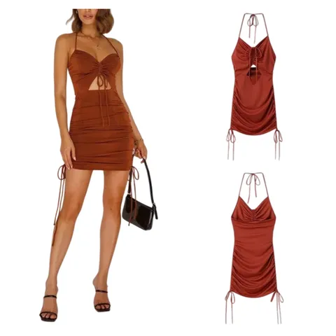 Zara Dress - Rust Ruched Halter Mini