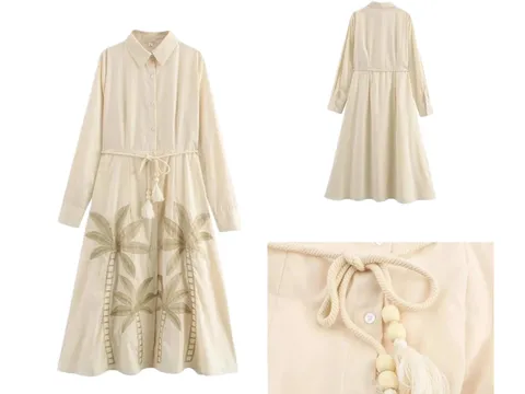 Zara Dress - Cream Embroidered Shirt Dress