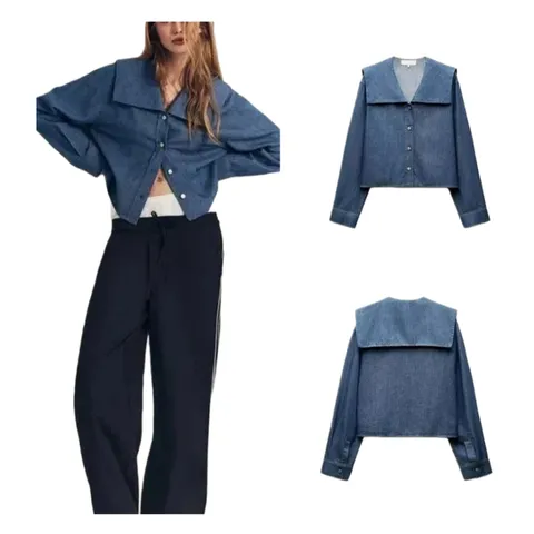 Zara Shirt - Denim Collar Crop