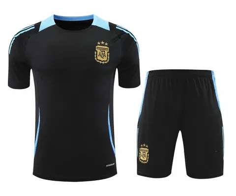 2425 Argentina Training clothes suit Short sleeve Fan version - Black Tee & Shorts