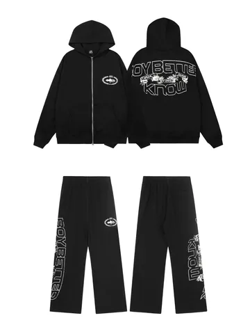 Corteiz Set - Black Zip Hoodie Set