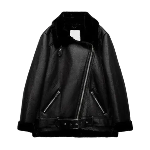 Zara Short Coat - Black Shearling Aviator