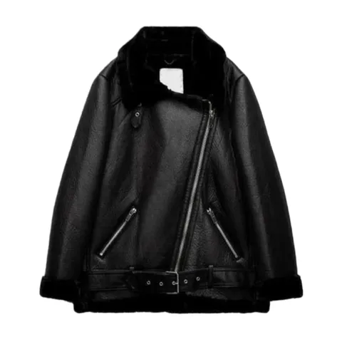 Zara Short Coat - Black Shearling Aviator