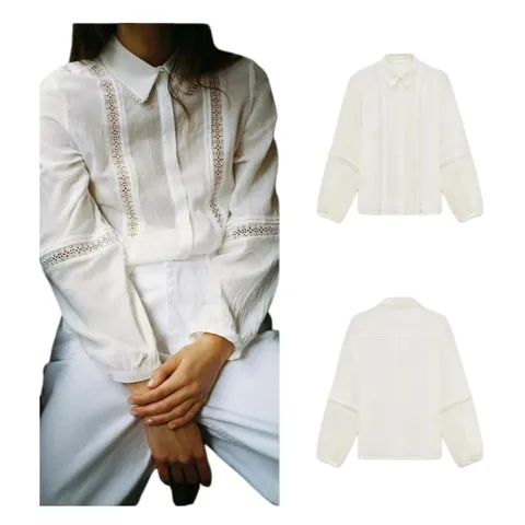 Zara Shirt - Cream Lace Trim