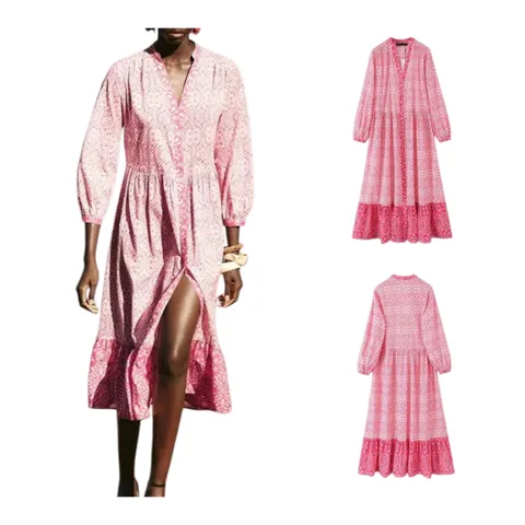 Zara Dress - Pink Print Shirt Midi