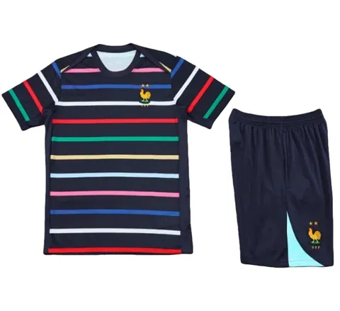 2425 France Training clothes suit Short sleeve Fan version - Striped Tee & Shorts