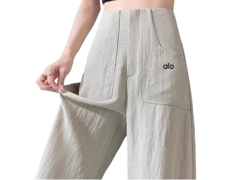 Alo Pants - Cream Linen Wide-Leg