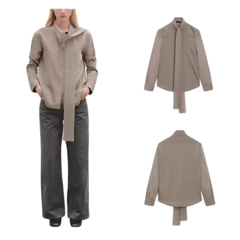 Zara Shirt - Taupe Tie-Neck