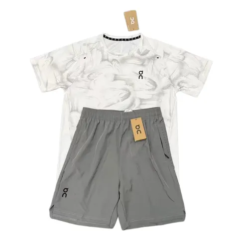 On Running Set - White Print & Grey Shorts