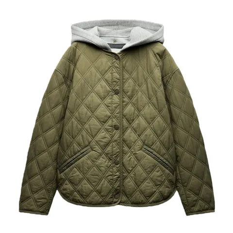 Zara Short Coat - Olive Quilted Hooded