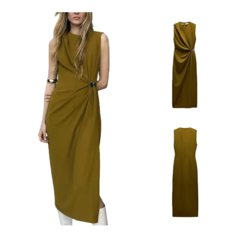 Zara Dress - Olive Draped Midi