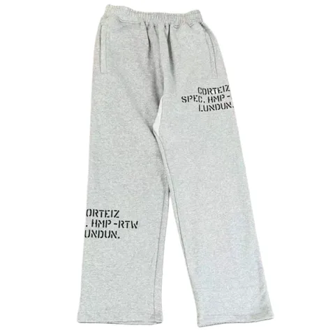 Corteiz Pants - Grey Text Wide-Leg