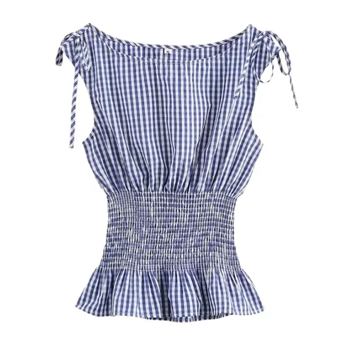 Zara Tops - Blue Gingham Smocked