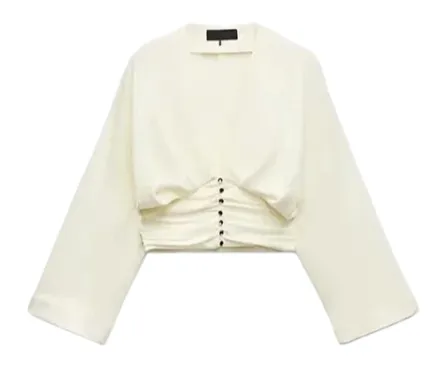Zara Shirt - Cream Cinched Crop